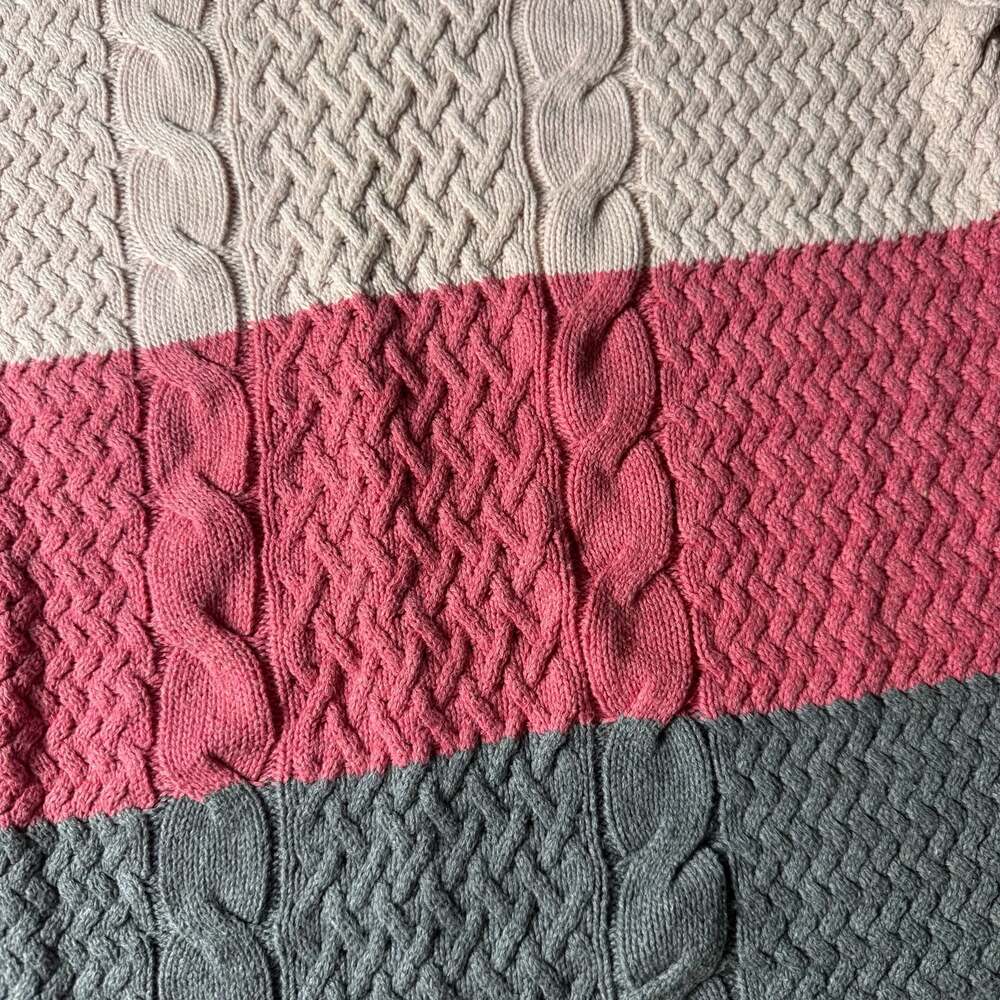 Croft & Barrow Colorblock Cable Knit Sweater Women's Size Large Pink Cream Grey